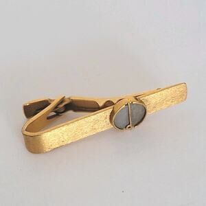 Dunhill Vintage Tie Clasp Clip Bar Gold Retro Round Logo Rectangle